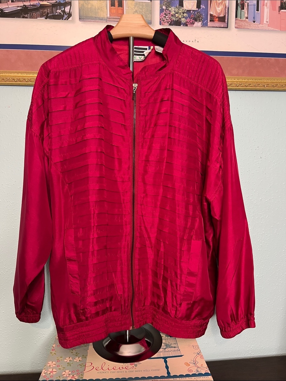Vintage Women’s Bold Magenta Lightweight Bomber Jacket - Classic Zip Front $65